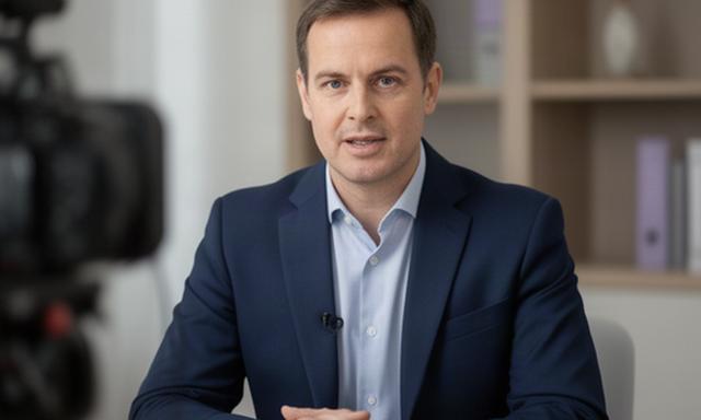 Financial adviser speaking to camera in a quiet Leicester office for a thought leadership series
