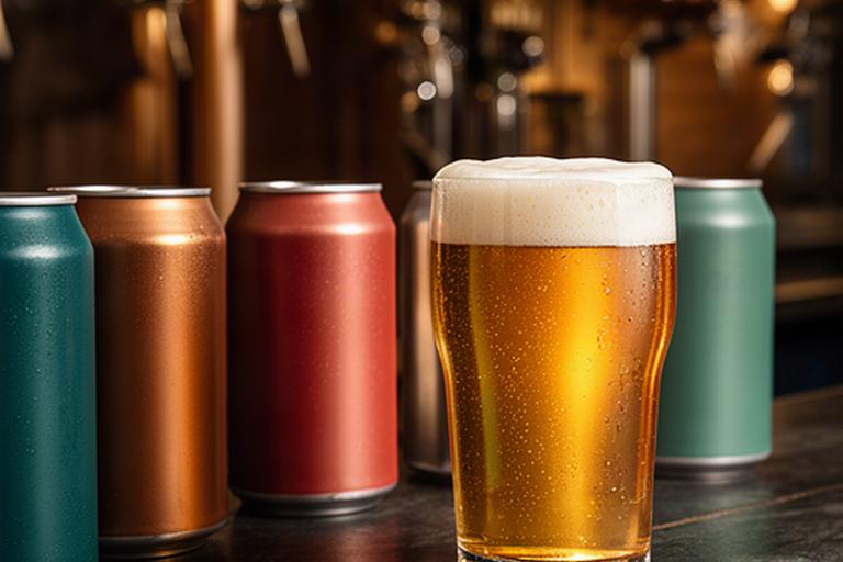 Freshly poured craft beer beside branded cans on a Leicester brewery bar