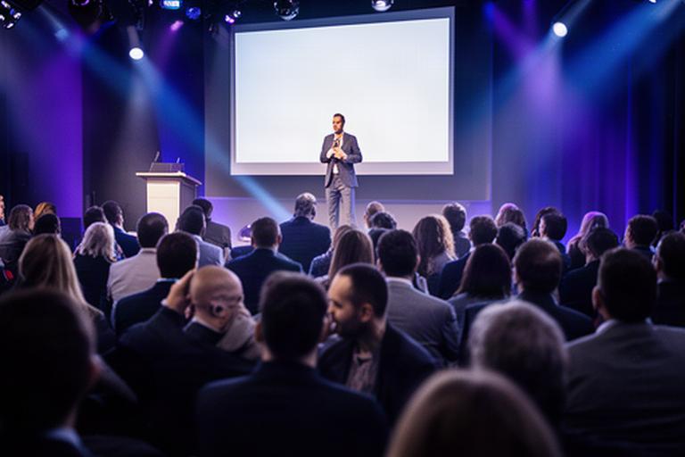 Business speakers and audience at a lively Leicester conference