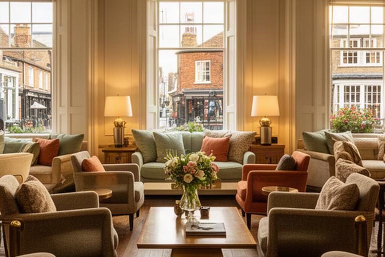 Boutique hotel lounge prepared for a promotional film in a market town