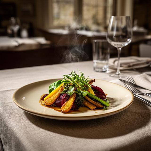 Seasonal plated dish on a linen-covered table in a Leicestershire restaurant