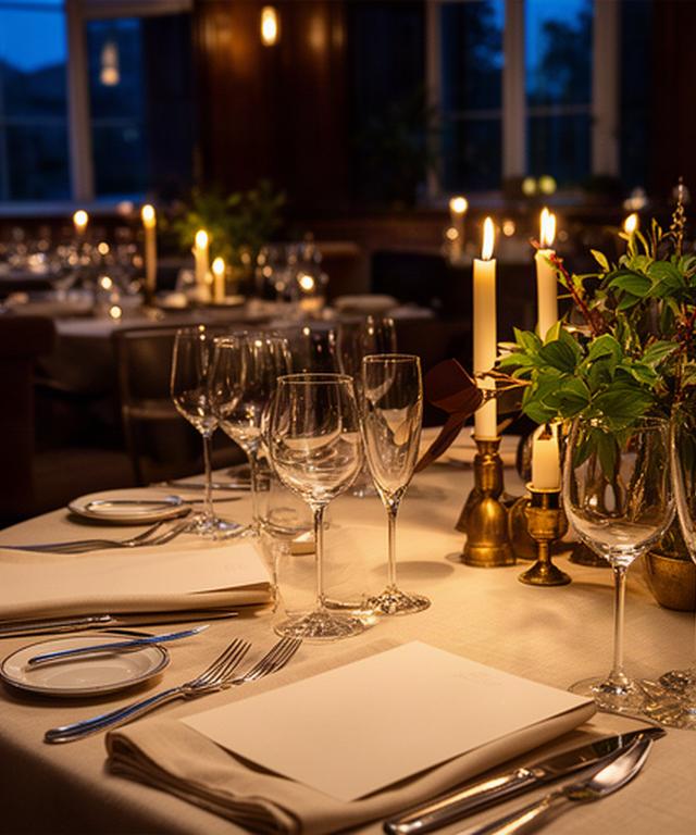 Beautifully set restaurant table with glassware and candles in Leicestershire